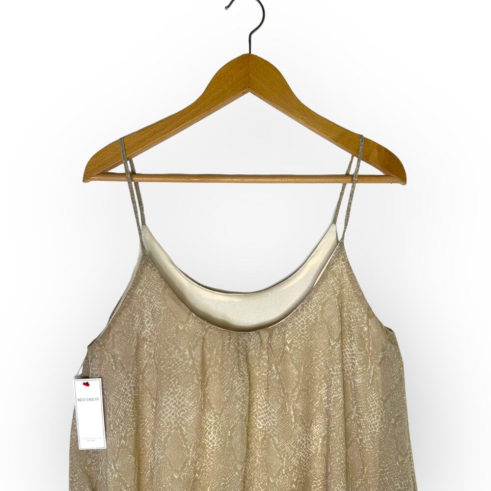 Aura Red Dress New Sheer Sleeveless Swing Dress Sz M Nude Snake Spaghetti Strap - Picture 4 of 13